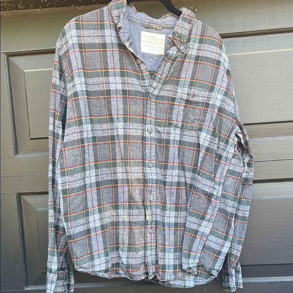 Plaid Men's Shirt - Green and Gray